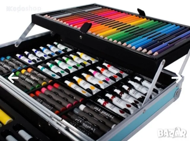 ГОЛЯМ КОМПЛЕКТ ЗА ОЦВЕТЯВАНЕ В МЕТАЛЕН КУФАР СИН ИЛИ РОЗОВ 9910001, снимка 10 - Рисуване и оцветяване - 47672782