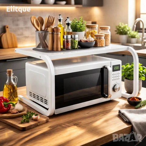 Поставка органайзер за микровълнова фурна, многофункционална, изработена от метал - бяла