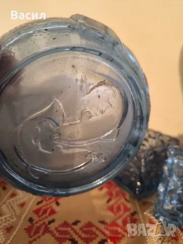 Джудже -стъклена захарница,пепелник синьо стъкло , снимка 7 - Антикварни и старинни предмети - 49210528