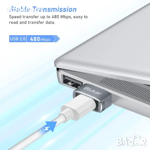Blukar USB C женски към USB мъжки адаптер, [3 пакета] Тип C към USB A конвертор за бързо зареждане и, снимка 6 - Оригинални зарядни - 48718048