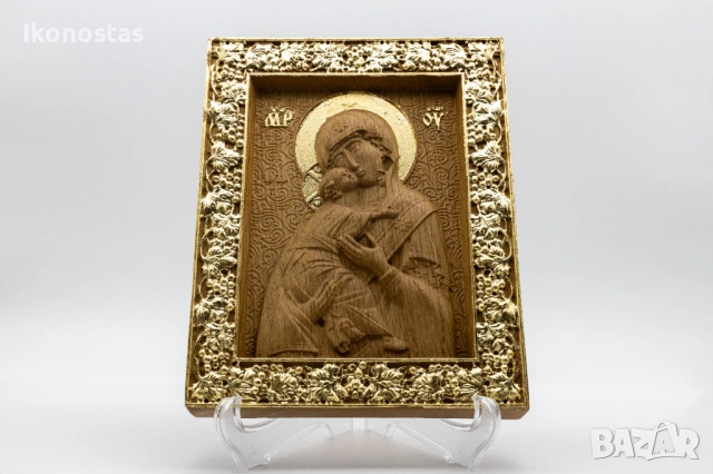 Позлатена релефна икона на Света Богородица с Младенеца, снимка 4 - Икони - 53223649