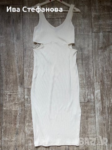 Елегантна нова ежедневна удобна бяла рокля рипс еластична рязана в талията, снимка 2 - Рокли - 41828903