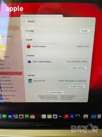 13" MacBook Pro A1706 Touch(Mid-2017)-i5/8GB/256GB, снимка 10 - Лаптопи за работа - 55815775