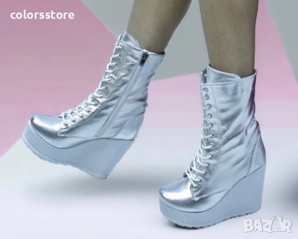 Боти на платформа - сребриста кожа - TD33