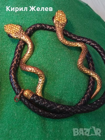 НЕОГОТИЧЕСКА ВИНТИДЖ АРТ ФИГУРАЛНА ЗМИЕВИДНА ОГЪРЛИЦА с БРОНЗОВИ ПОЗЛАТЕНИ ЗМИИ 16003, снимка 3 - Колиета, медальони, синджири - 41396411