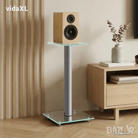 vidaXL Стойки за тонколони 2 бр сребристи закалено стъкло 1 стълб, снимка 2 - Тонколони - 56147687