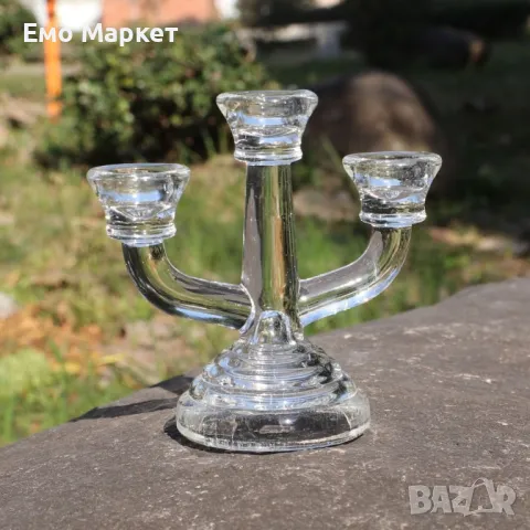 Стъклен троен свещник, снимка 3 - Декорация за дома - 48859041