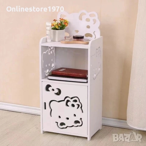 Бяло малко нощно шкафче с три нива Hello kitty