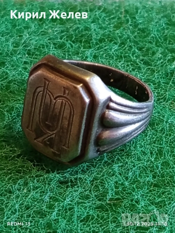 Старинен сребърен пръстен печат с монограм майсторска изработка 51816, снимка 4 - Пръстени - 52934381