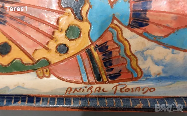 Поднос, чиния керамика. Анибал Росадо. Португалски известен грънчар и художник., снимка 3 - Антикварни и старинни предмети - 48745134