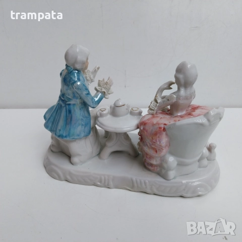 НАЙ ДОБРАТА ОФЕРТА Стара немска Порцеланова фигура , мъж и жена на чай , снимка 5 - Антикварни и старинни предмети - 52637557