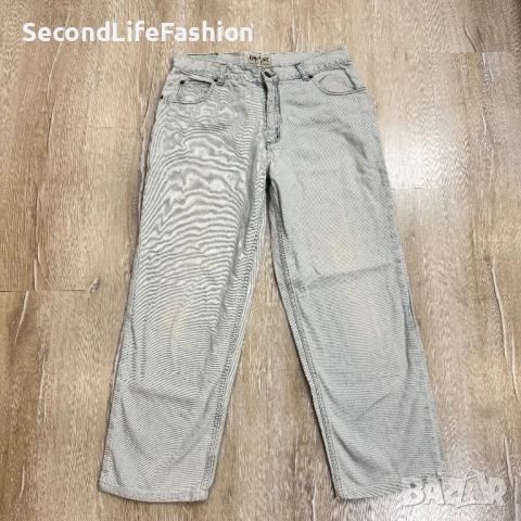 Винтидж мъжки дънки JOHN F GEE W32 L26, бяло-сини, ретро с цип