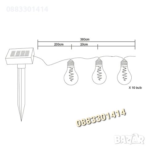 Соларен гирлянд с висящи лампи Цветна топла светлина 3.8м - 10 бр, снимка 4 - Соларни лампи - 41602577