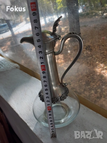 Стара антикварна кана графа стъкло метал печат, снимка 9 - Антикварни и старинни предмети - 53408597