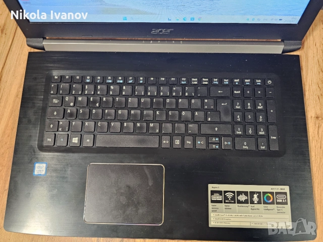 Лаптоп Acer Aspite 5 17.3 инча | Intel i5 8250U 4x3.40 Ghz|12GB RAM|512GB SSD + 1TB HDD | Windows 11, снимка 3 - Лаптопи за дома - 53596453