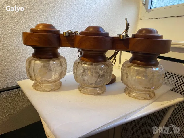 Полилей,Стар абажур лампа от масивно дърво, снимка 1