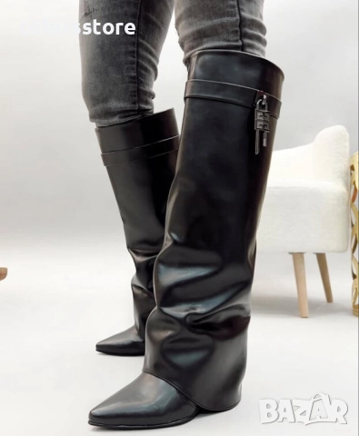 Ботуши на платформа - черна кожа - K-80 