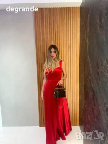 Червена Дамска рокля от сатен , снимка 2 - Рокли - 51142457