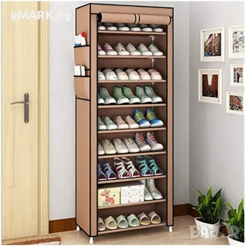 Десетредов стелаж за обувки от невълнен водоустойчив материал срещу влага с размери 58 х 30 х 158, снимка 1