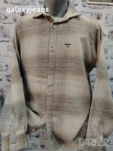 Gant- мека бархетна риза, с копчета, светло рае бежово и капучино, снимка 2 - Ризи - 52443810