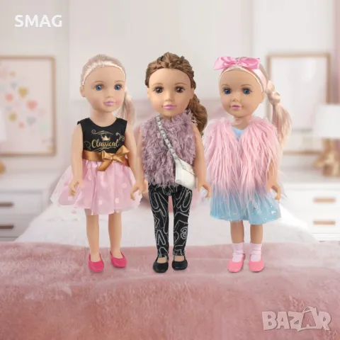 Модна кукла момиче с кожено палто и чанта - 45 см S_1245430, снимка 2 - Кукли - 48211783