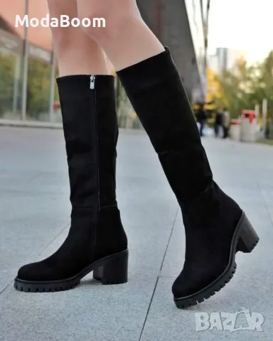 Ботуши на ток - Велур, снимка 3 - Дамски боти - 48122240