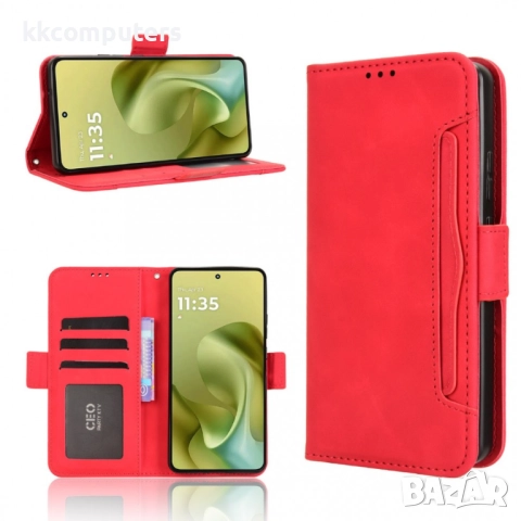 Motorola Moto G86 5G / Power 5G Magnetic Wallet Кожен Калъф и Протектор, Слот за Карти (Черен, Тъмно, снимка 2 - Калъфи, кейсове - 51959101