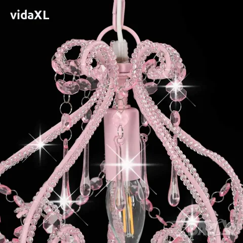 vidaXL Полилей с кристали, розов, кръгъл, E14, снимка 4 - Полилеи - 56146468