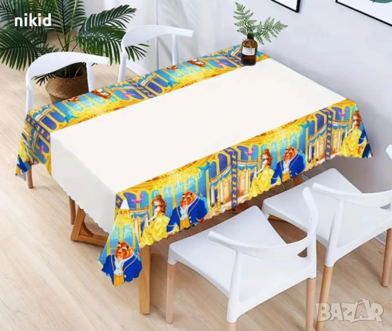 Красавицата и звяра найлонова покривка за парти рожден ден, снимка 4 - Покривки за маси - 20527976