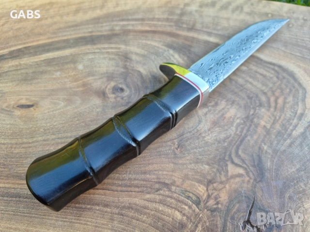 Японски ловен нож DAMASKUS AB,дамаска стомана VG10,кожена кания,LN418, снимка 6 - Ножове - 51593644