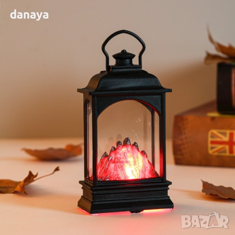 6182 Коледен фенер с LED светлина и имитация на камина декоративна коледна украса и декорация за дом