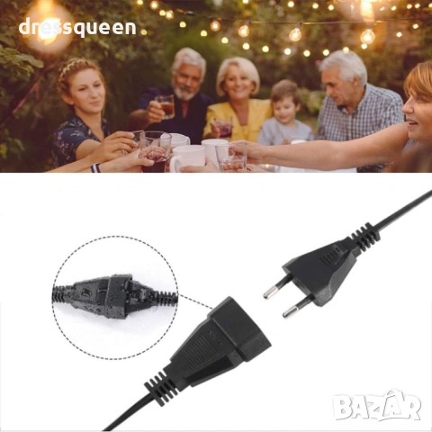 000004 Водоустойчива LED светеща гирлянда за открито 5м 10 крушки и 10м 20 крушки, снимка 9 - Външни лампи - 53637550