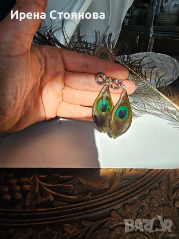 Ръчно изработени обеци с паунови пера, снимка 8 - Обеци - 52387526