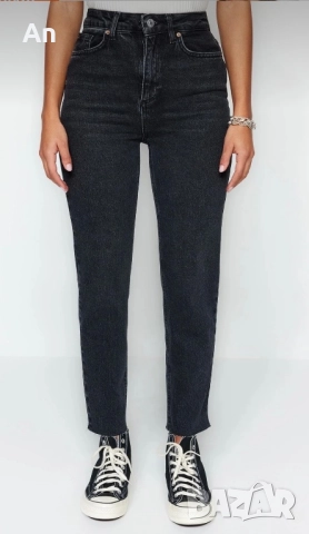 Черни дънки Mom с висока талия, снимка 4 - Дънки - 52176428