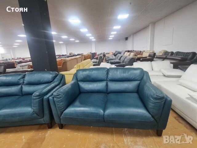 Петролено сини кожени дивани две двойки - естествена кожа, снимка 3 - Дивани и мека мебел - 39945164