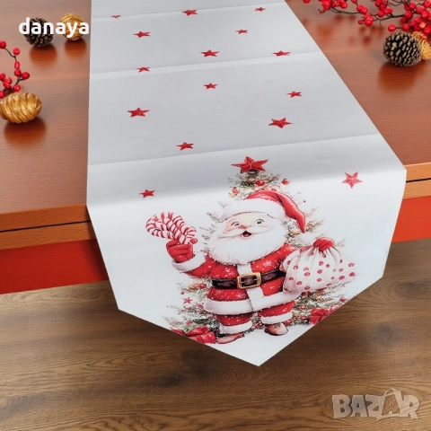 6128 Коледен тишлайфер за маса с Дядо Коледа или Снежко, 30×180 см, снимка 4 - Покривки за маси - 51978985