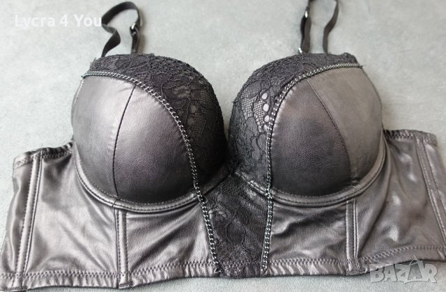 80В страхотен кожен сутиен със сменяеми подплънки и твърди чашки, снимка 2 - Бельо - 42238419