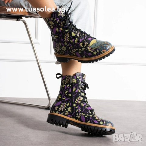 Дамски черни кубинки от естествена кожа с цип и връзки | Марка Tuasolea, снимка 1