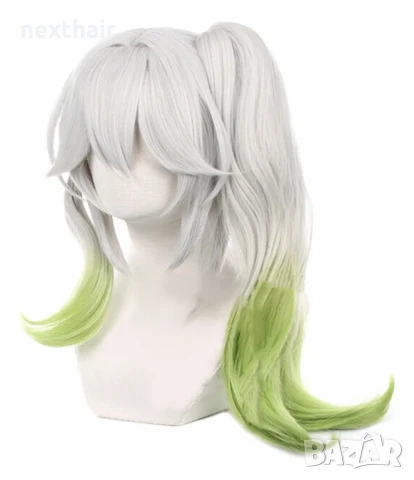 Аниме косплей бяла перука Nahida Genshin Impact с подвижна опашка и плитка, снимка 11 - Аксесоари за коса - 50332024