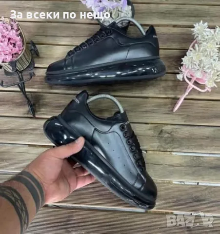 Александър Макуин Мъжки Черни Кожени Маратонки👟Мъжки Кожени Черни Спортни Обувки Alexander McQueen