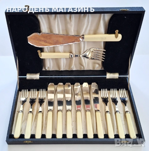 Английски посребрени прибори за хранене риба и за сервиране за 6 човека сервиз 