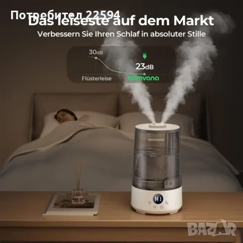 Овлажнител за спалня с горно пълнене 3.6 L 360° хладна , мъгла , тих, снимка 4 - Овлажнители и пречистватели за въздух - 55749245