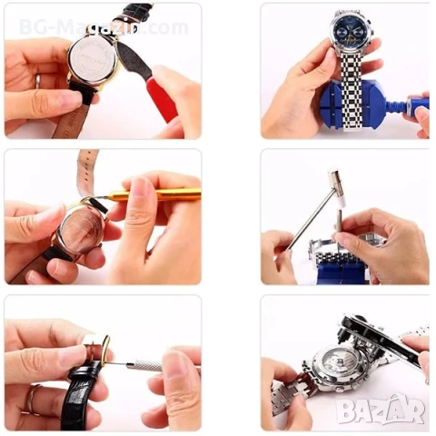 Професионални часовникарски инструменти комплект за ремонт отваряне смяна на батерия на часовници, снимка 8 - Други инструменти - 50987596
