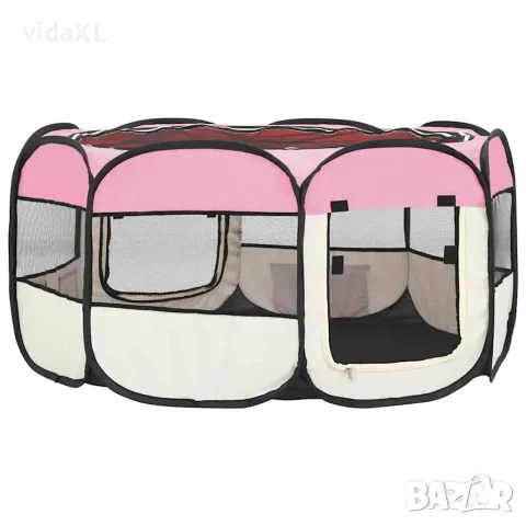 vidaXL Сгъваема кучешка кошара с чанта за носене розова 145x145x61 см, снимка 5 - За кучета - 56146241