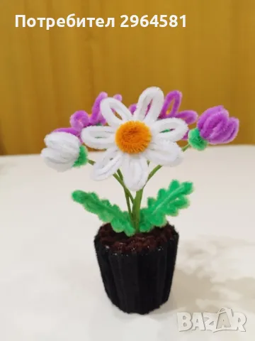 Ръчно изработени цветя в саксия от пухкава тел, снимка 4 - Декорация за дома - 48776758