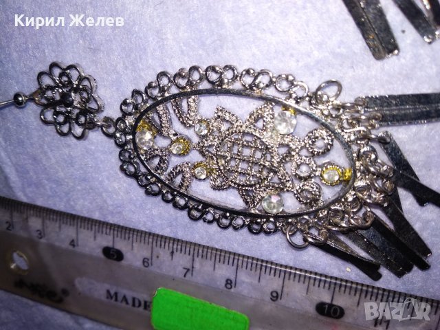 СРЕБРИСТИ АЖУРНИ РЕТРО СТИЛ ОБЕЦИ БЛАГОРОДНА СТОМАНА с КРИСТАЛЧЕТА 38614, снимка 7 - Обеци - 41648673