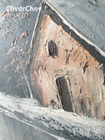 132х102см/стара голяма картина масло върху платно/зимен пейзаж/къща-езеро-планина/дървена рамка, снимка 12 - Картини - 50727685