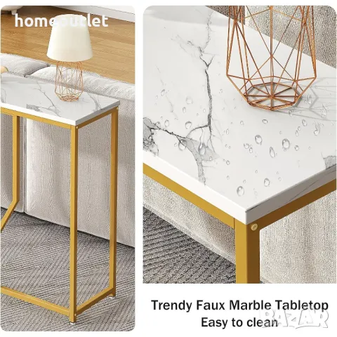 ПРОМОЦИЯ Елегантна конзолна маса със златиста основа и плот от синтетичен мрамор 10FJGSGS501, снимка 2 - Маси - 48849919