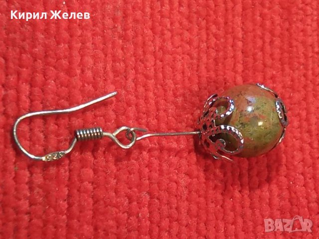 КРАСИВА ВИНТИДЖ АРТ ОБИЦА от БЛАГОРОДНА СТОМАНА с ПОЛИРАН ПОЛУСКЪПОЦЕНЕН КАМЪК МИНЕРАЛ 43818, снимка 15 - Обеци - 45862457