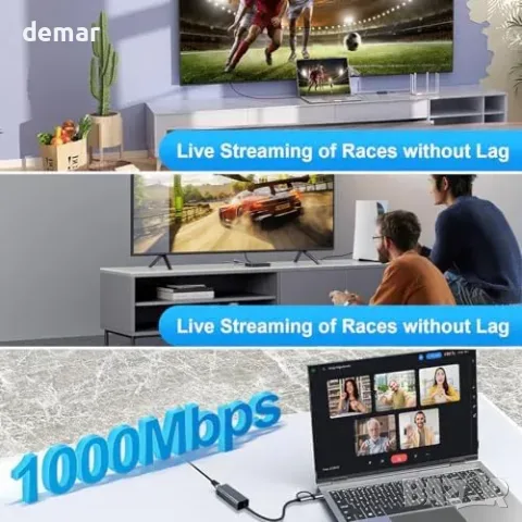 USB C към RJ45 Ethernet адаптер 2-в-1 1Gbps, снимка 7 - Кабели и адаптери - 55849764